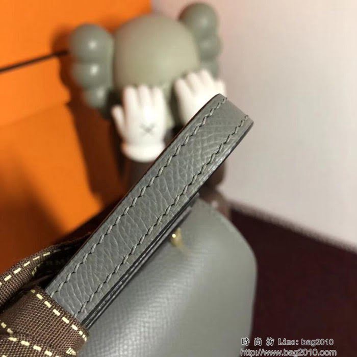 HERMES愛馬仕 空姐包 constance 錫器灰 EPSOM 18cm 金扣 蠟線縫製 單肩斜挎包  Ama1488